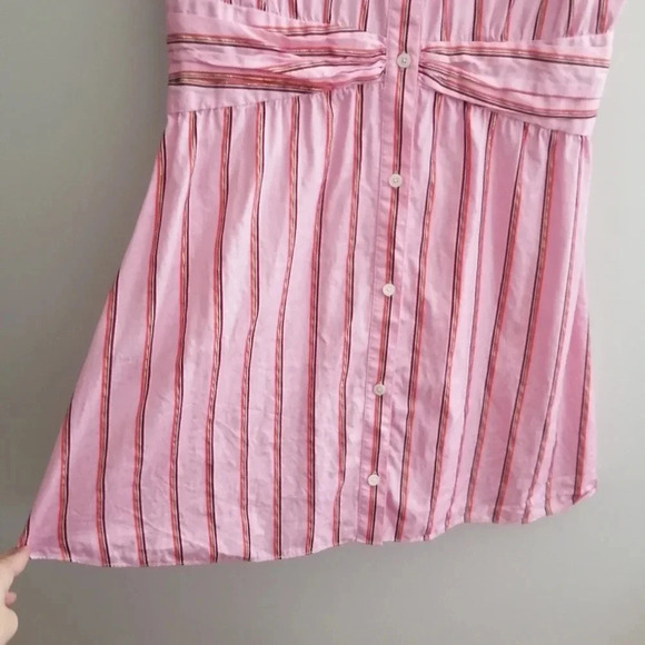 Derek Lam 10 Crosby Pink Striped Fit and Flare Shirt Dress Gathered Waist 6 - Picture 10 of 15